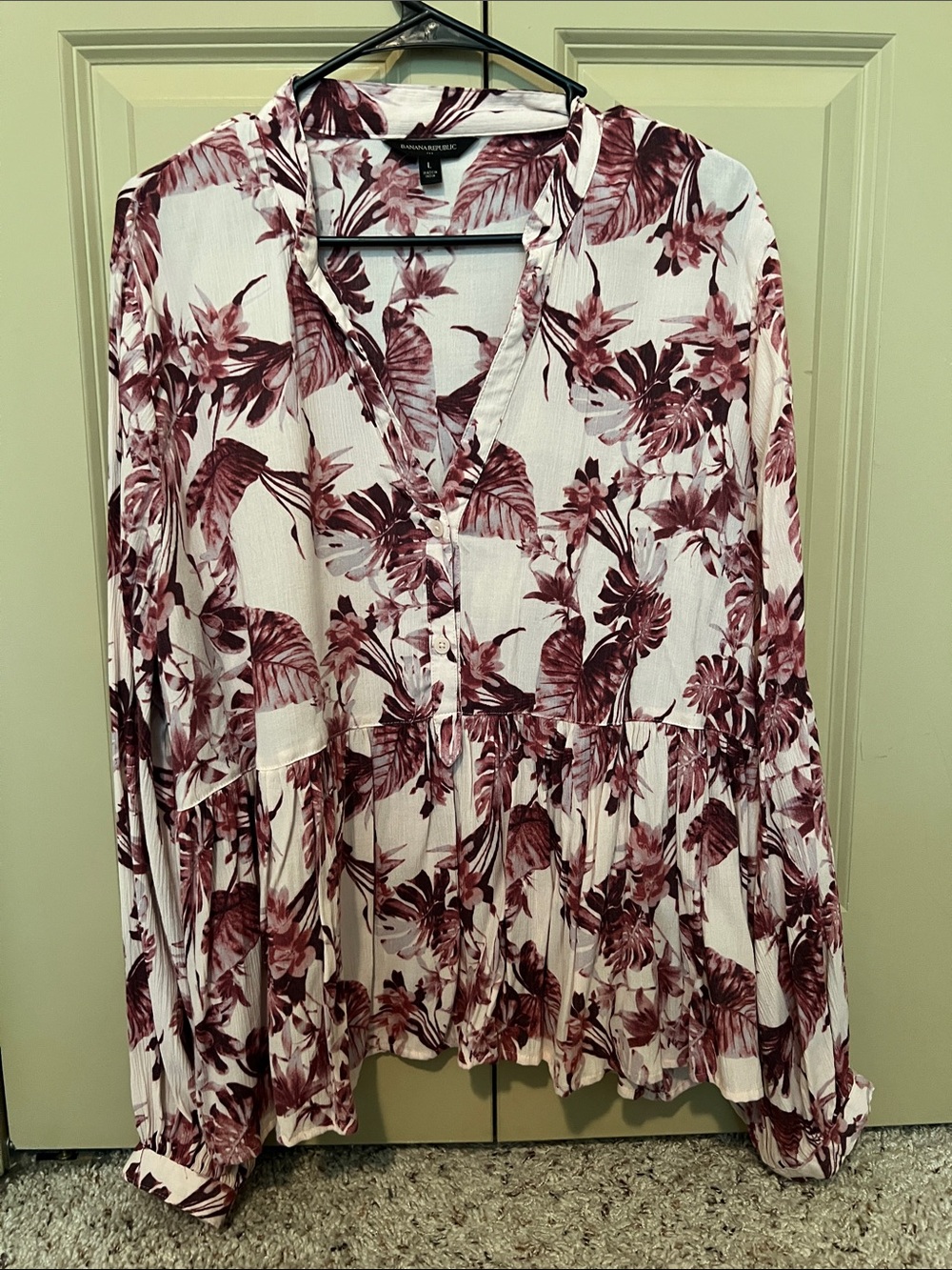 Banana Republic Burgundy Floral Peplum Tunic